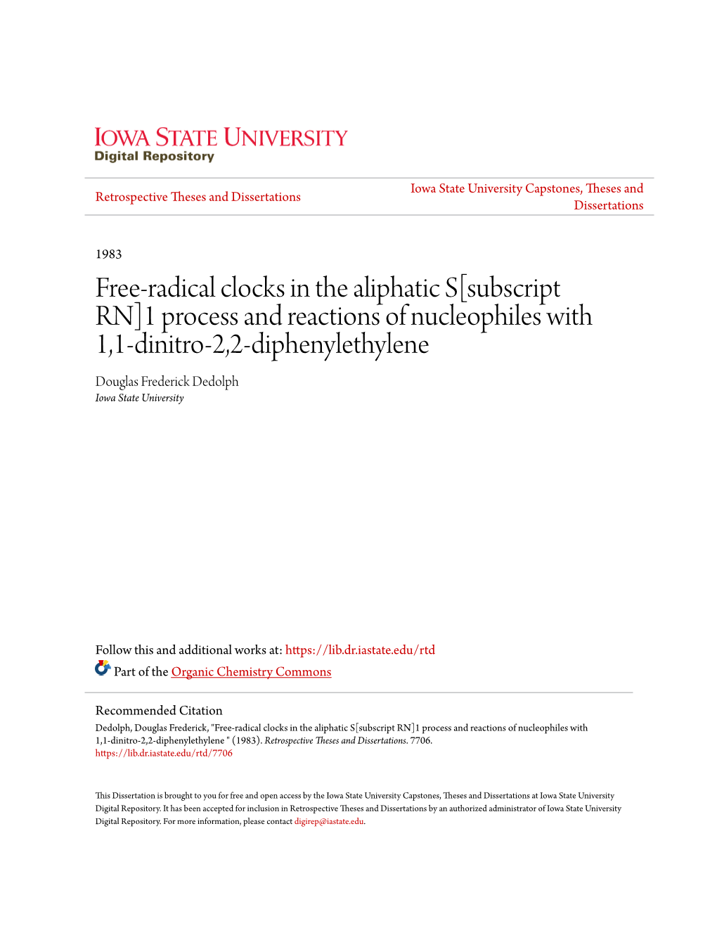 Free-Radical Clocks in the Aliphatic S[Subscript RN]1 Process and Reactions of Nucleophiles with 1,1-Dinitro-2,2-Diphenylethylen