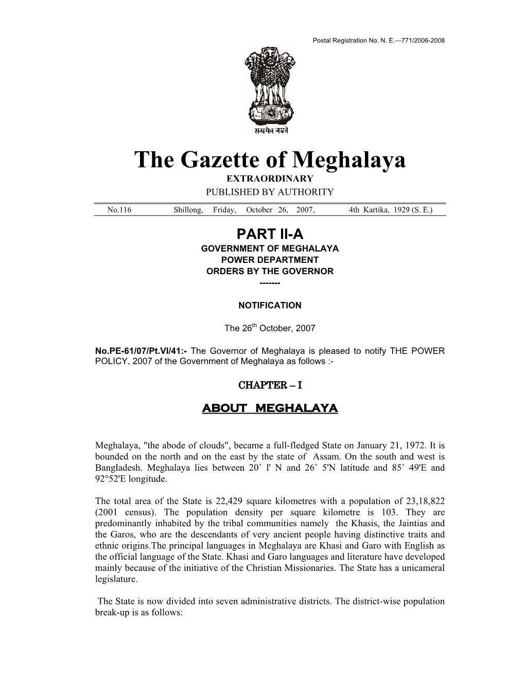 The Gazette of Meghalaya EXTRAORDINARY PUBLISHED by AUTHORITY