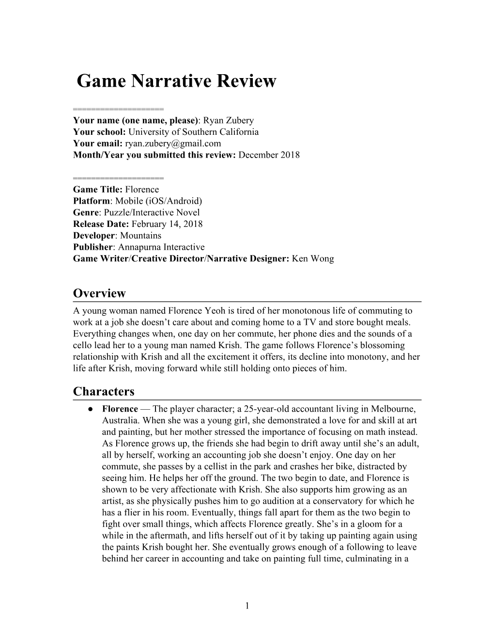 Game Narrative Review