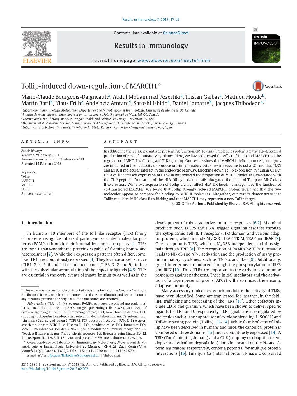 Tollip-Induced Down-Regulation of MARCH1