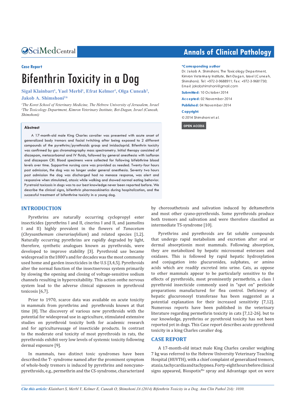 Bifenthrin Toxicity in a Dog Shimshoni)