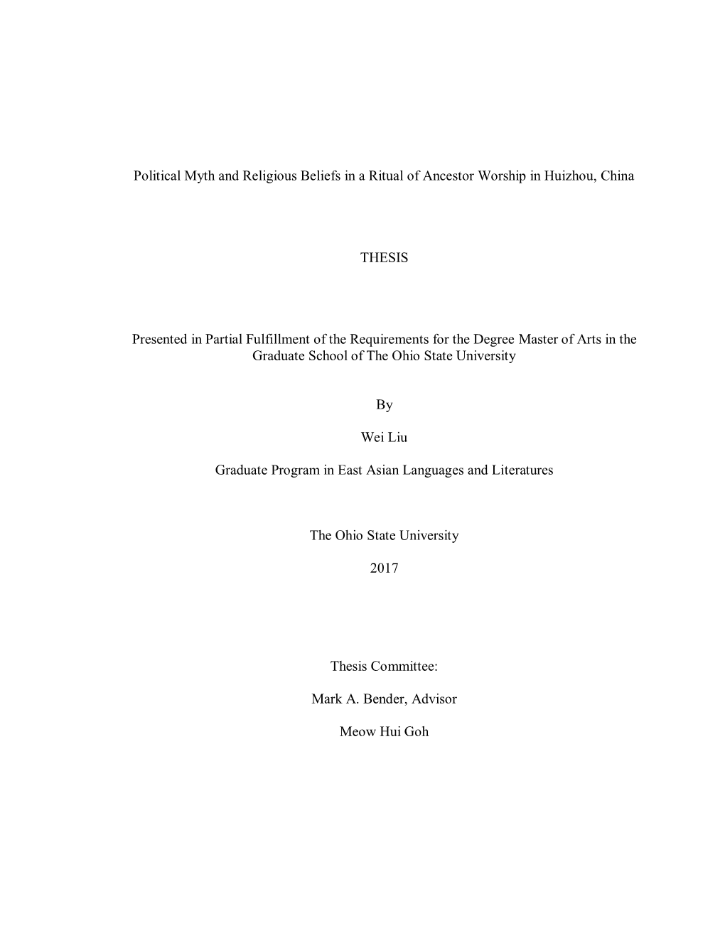 Political Myth and Religious Beliefs in a Ritual of Ancestor Worship in Huizhou, China