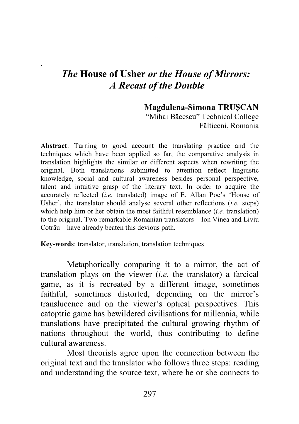 The House of Usher Or the House of Mirrors: a Recast of the Double