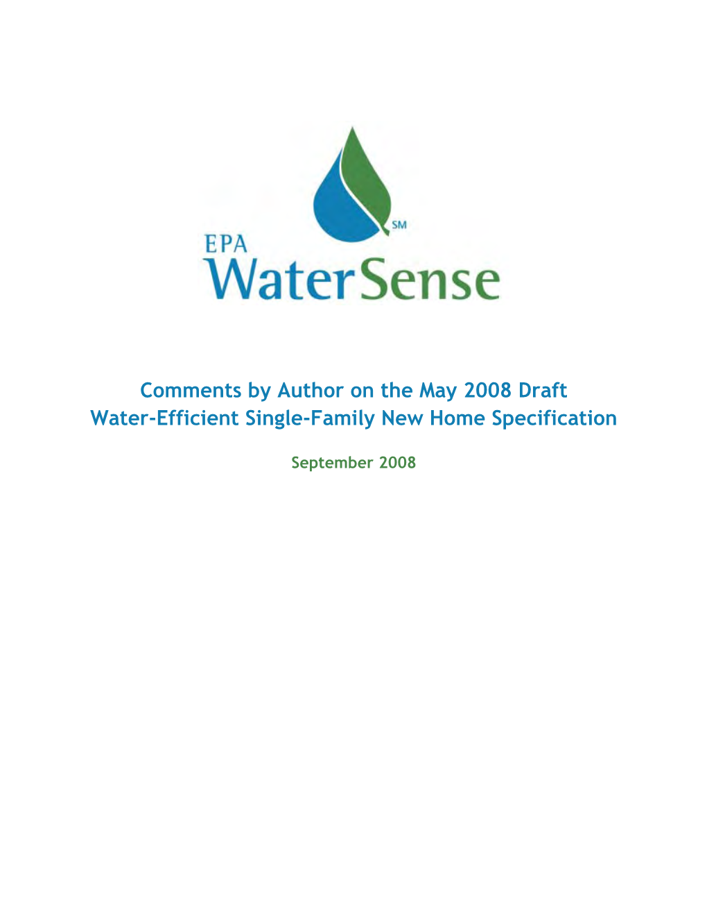 Comments by Author on the Draft Water-Efficient Single-Family New Home Specification