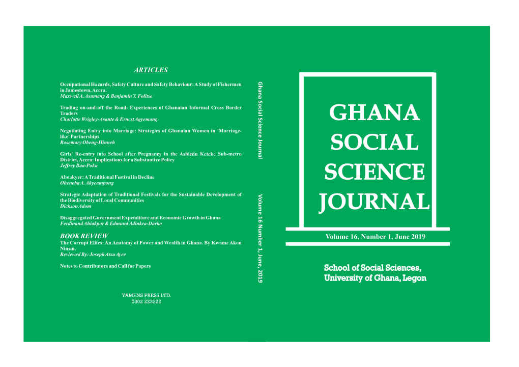 Ghana Social Science Journal, Volume 16, Number 1, June, 2019 ISSN 0855-4730 Attributions License 4.0