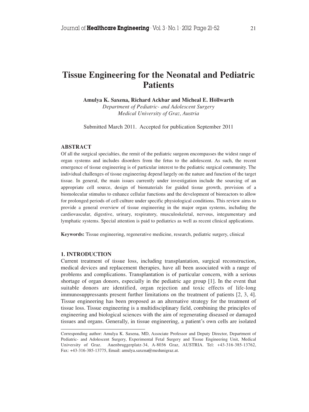 Tissue Engineering for the Neonatal and Pediatric Patients