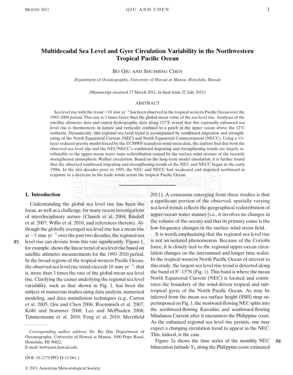 Journal of Physical Oceanography (Proof Only) Rise