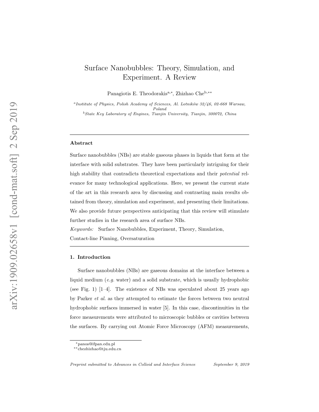 Arxiv:1909.02658V1 [Cond-Mat.Soft] 2 Sep 2019 Hydrophobic Surfaces Immersed in Water [5]