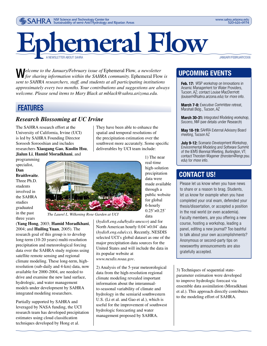 Ephemeral Flow, a Newsletter UPCOMING EVENTS W for Sharing Information Within the SAHRA Community