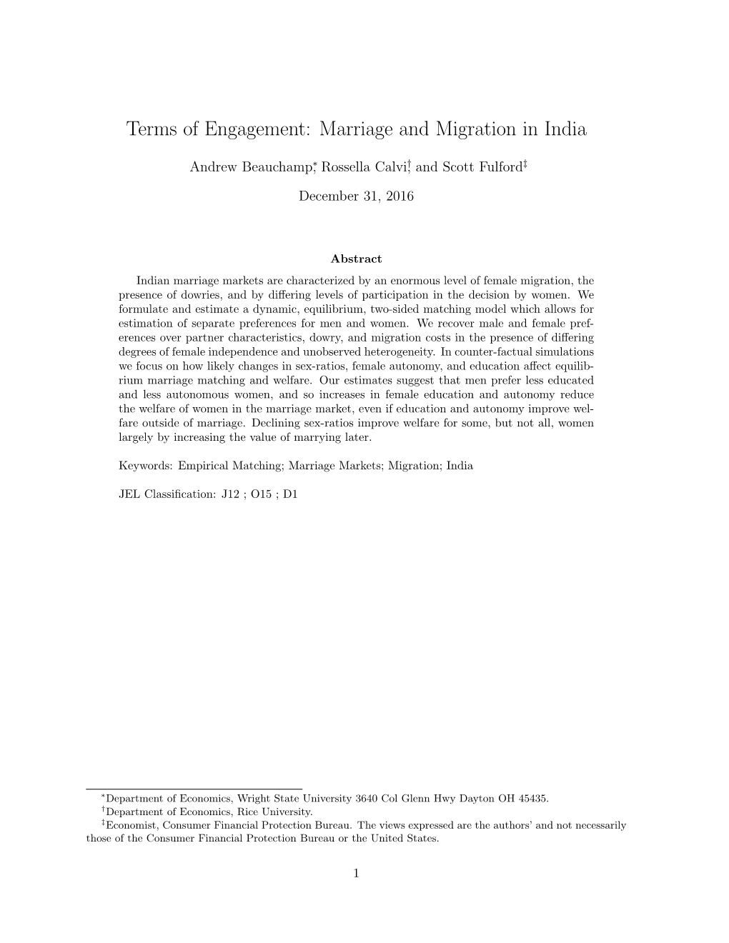 Terms of Engagement: Marriage and Migration in India