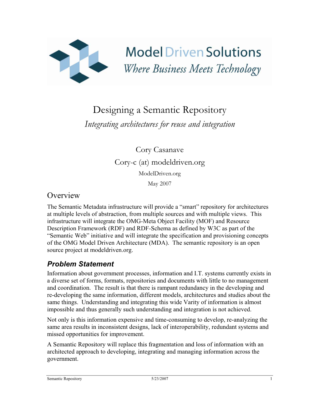 Designing a Semantic Repository Integrating Architectures for Reuse and Integration