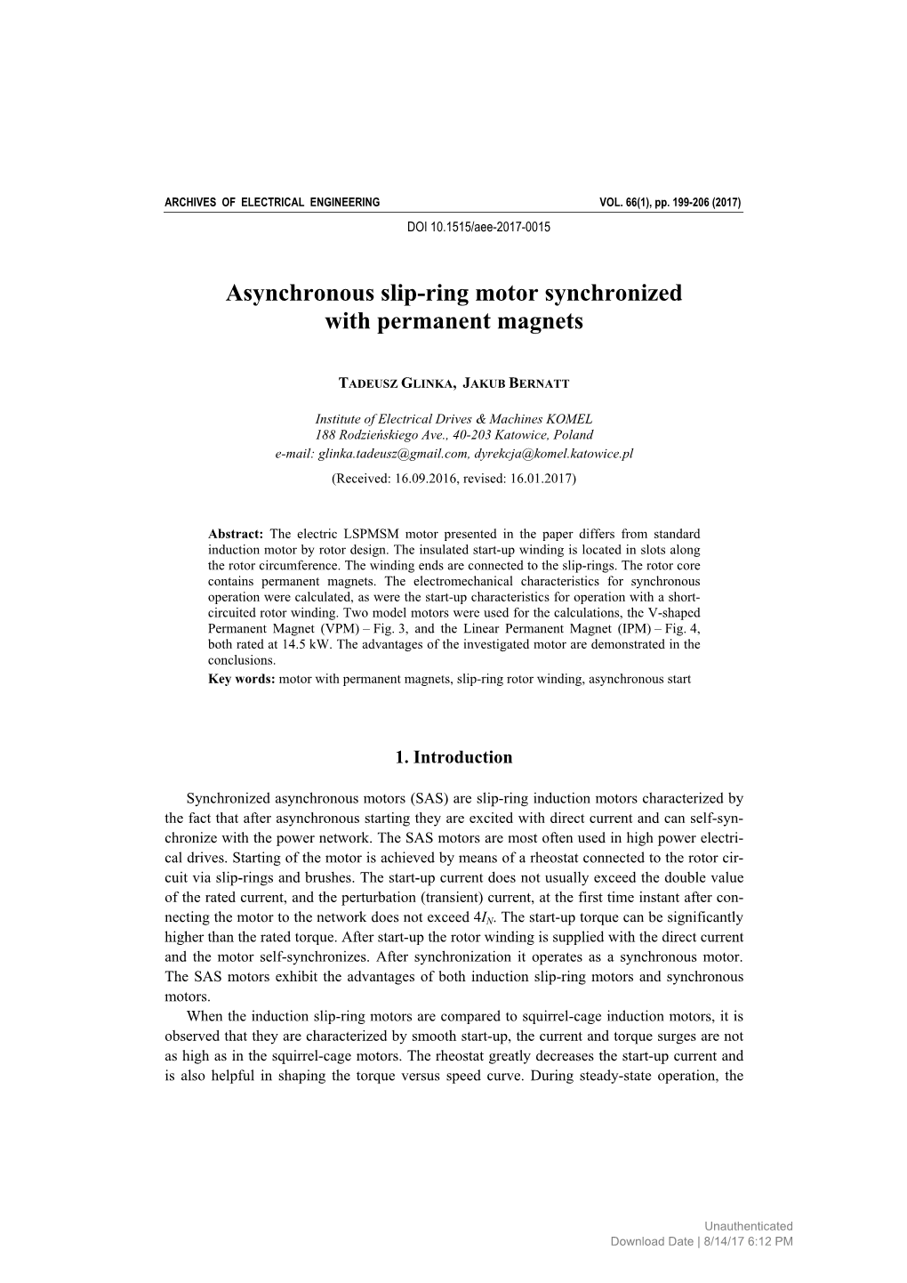 Asynchronous Slip-Ring Motor Synchronized with Permanent Magnets