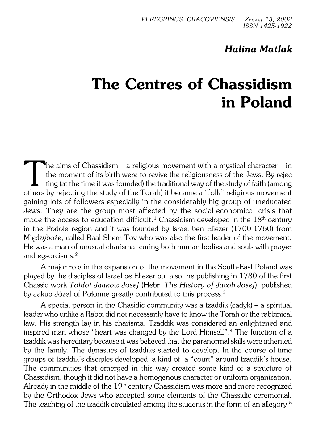 The Centres of Chassidism in Poland