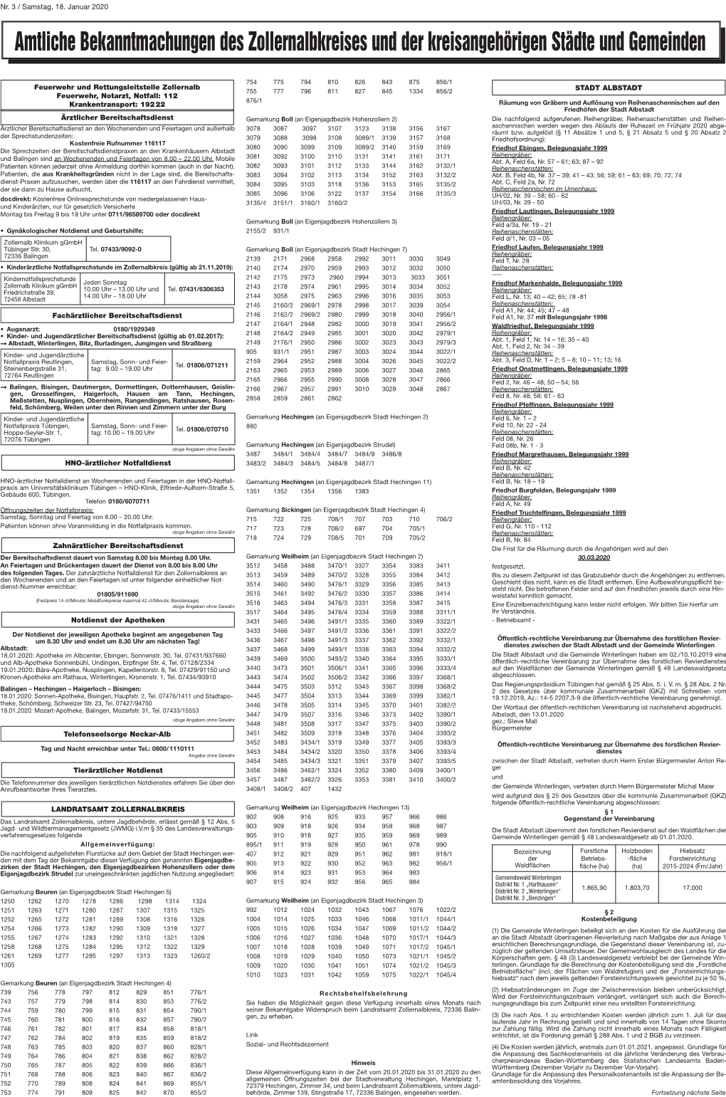 Nr. 3 / Samstag, 18. Januar 2020 Feuerwehr Und Rettungsleitstelle