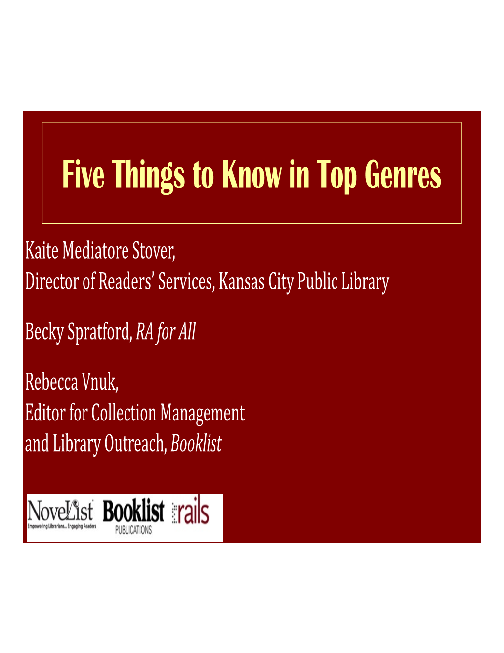 Five Things to Know in Top Genres