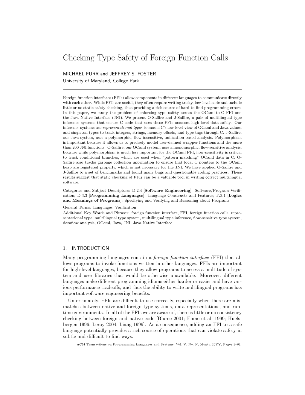 Checking Type Safety of Foreign Function Calls