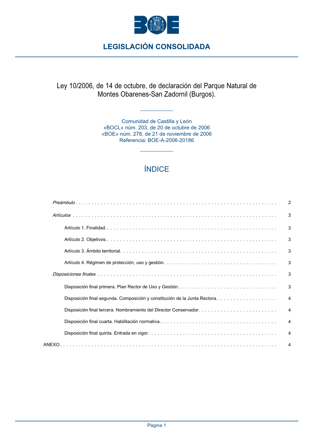 Ley 10/2006, De 14 De Octubre, De Declaración Del Parque Natural De Montes Obarenes-San Zadornil (Burgos)