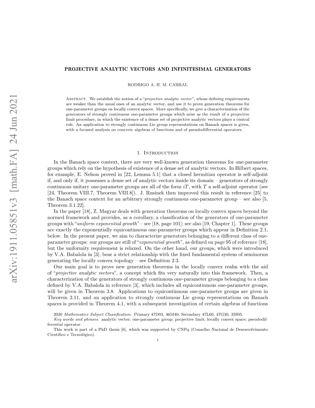 Arxiv:1911.05851V3 [Math.FA] 24 Jun 2021