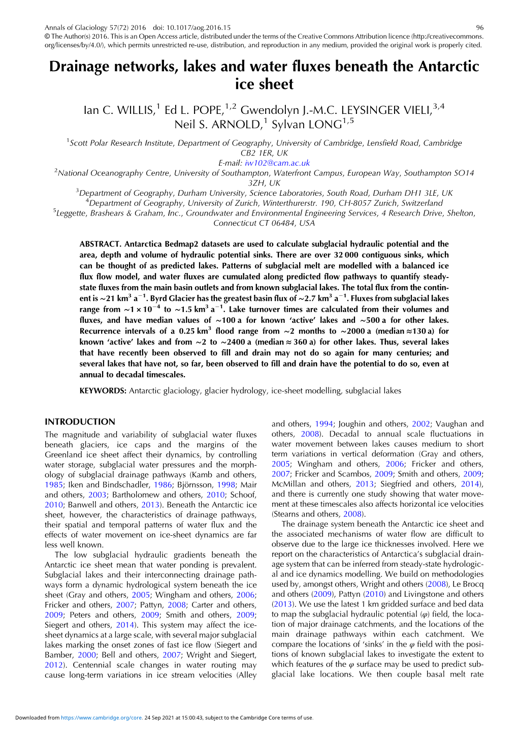 Drainage Networks, Lakes and Water Fluxes Beneath the Antarctic Ice Sheet