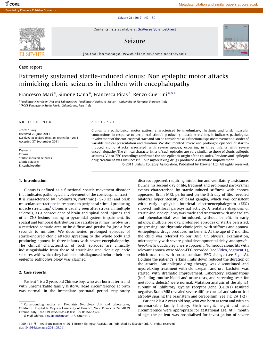 Non Epileptic Motor Attacks Mimicking Clonic Seizures in Children