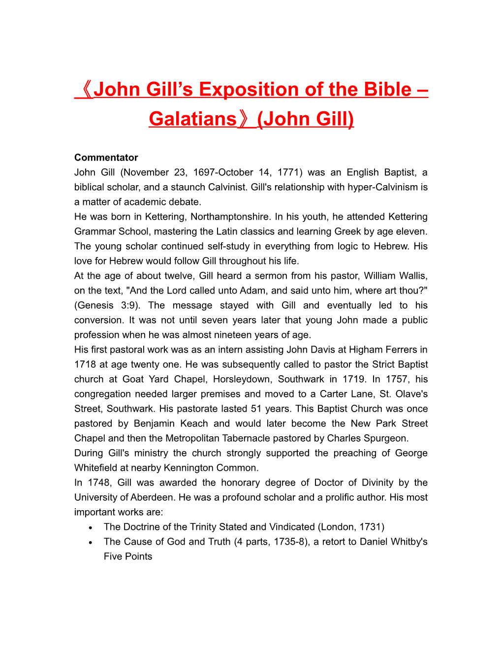 John Gill S Exposition of the Bible Galatians (John Gill)