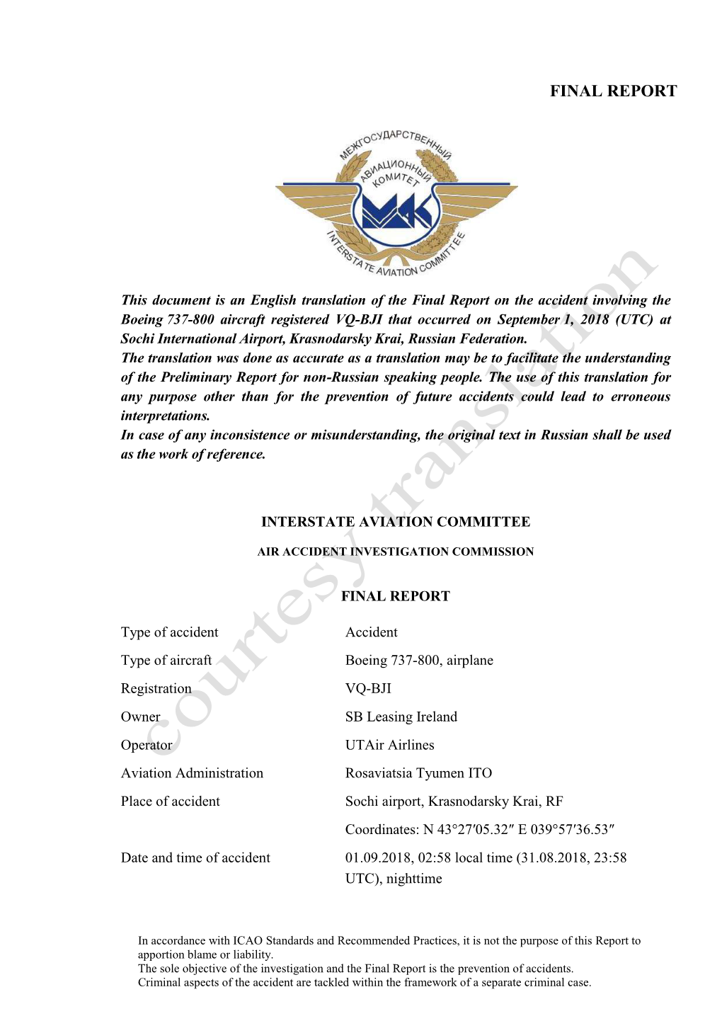 Final Report Boeing 737-800 VQ-BJI Accident 2