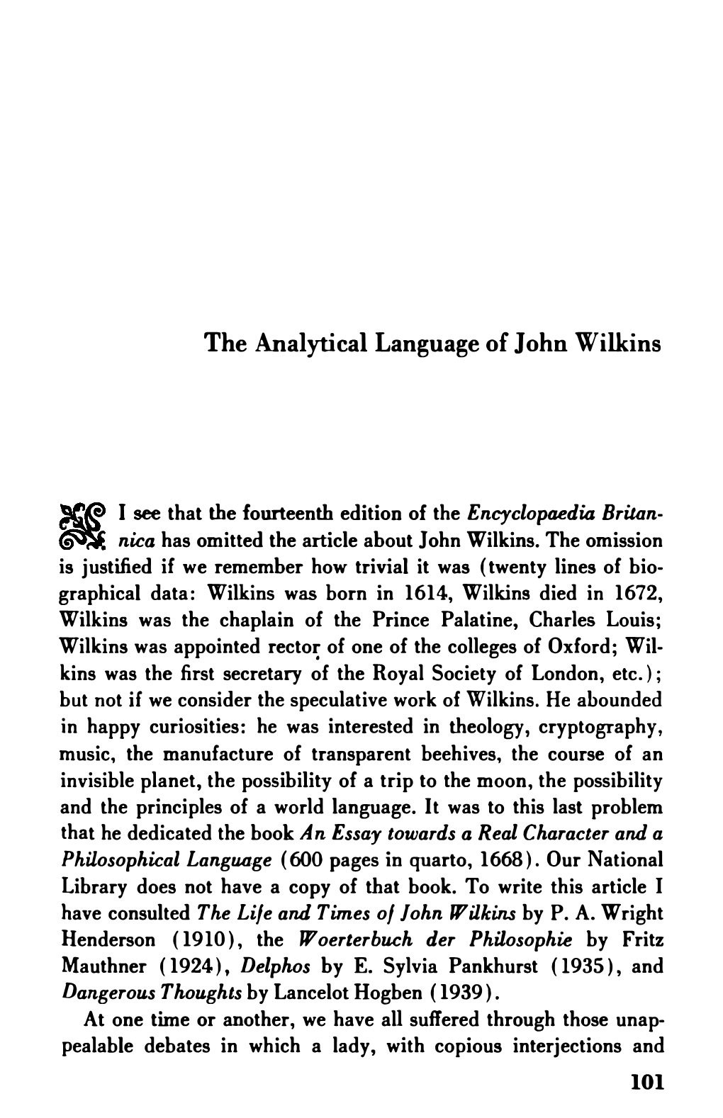 The Analytical Language of John Wilkins