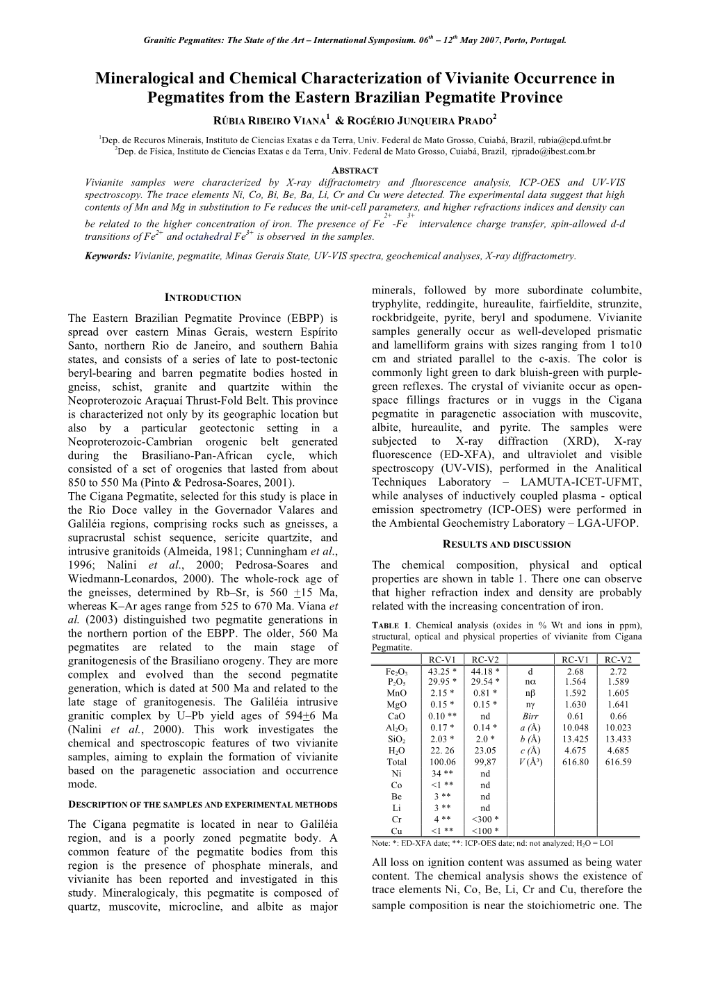 Mineralogical and Chemical Characterization of Vivianite