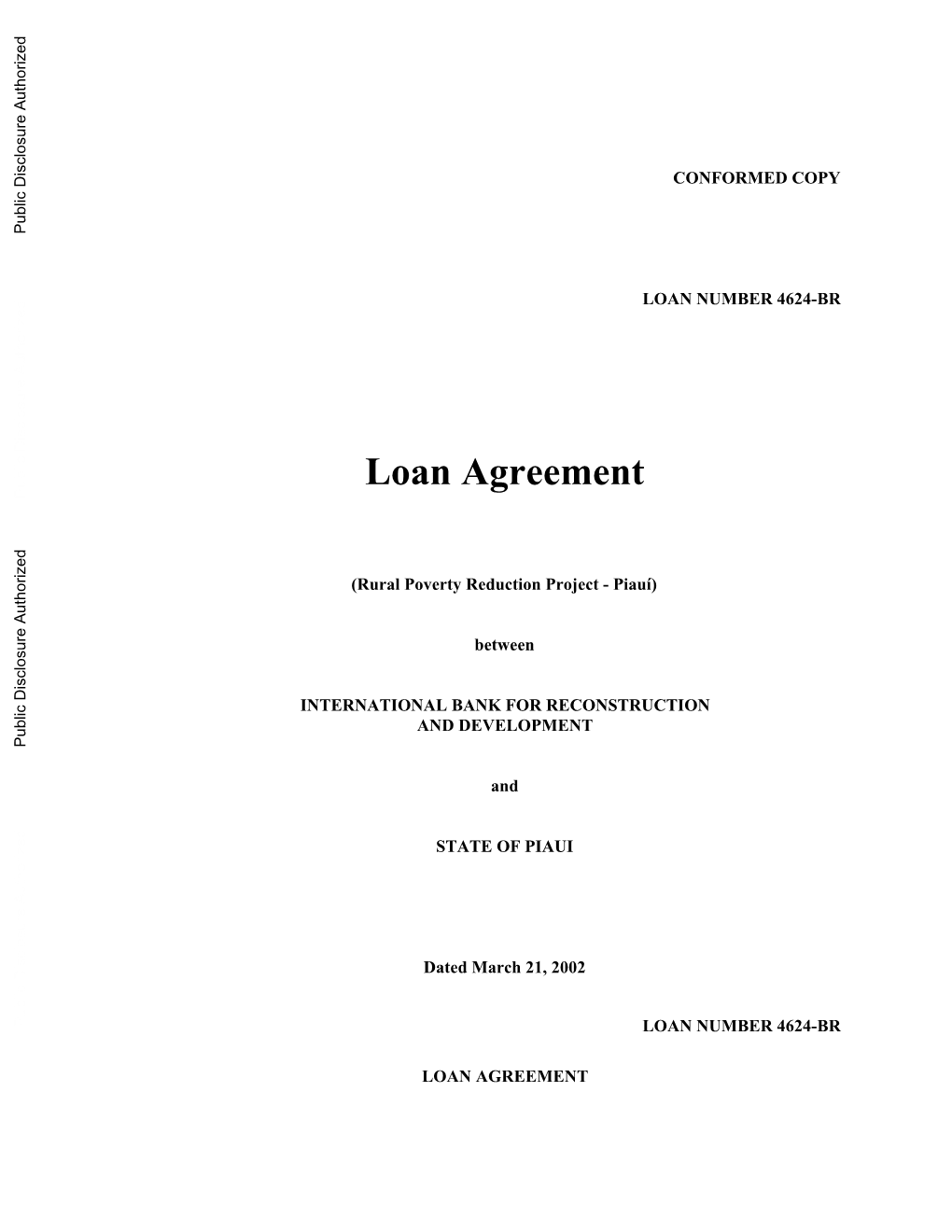 Loan Agreement Public Disclosure Authorized