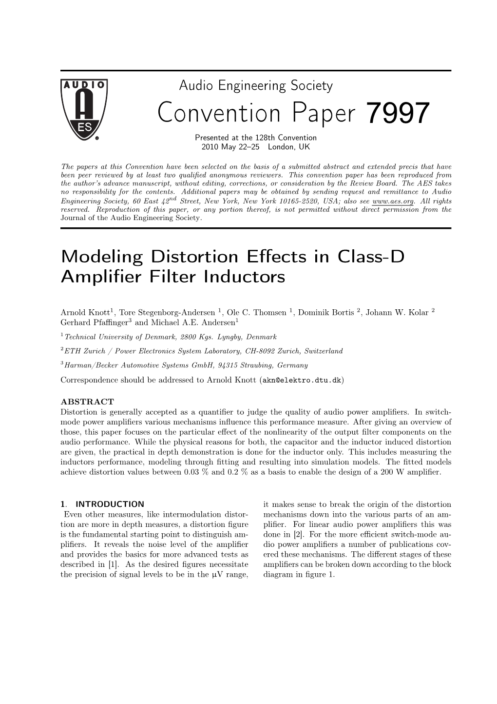 Convention Paper 7997 Presented at the 128Th Convention 2010 May 22–25 London, UK