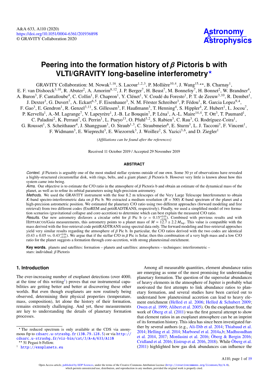 Peering Into the Formation History of Β Pictoris B with VLTI/GRAVITY Long-Baseline Interferometry? GRAVITY Collaboration: M