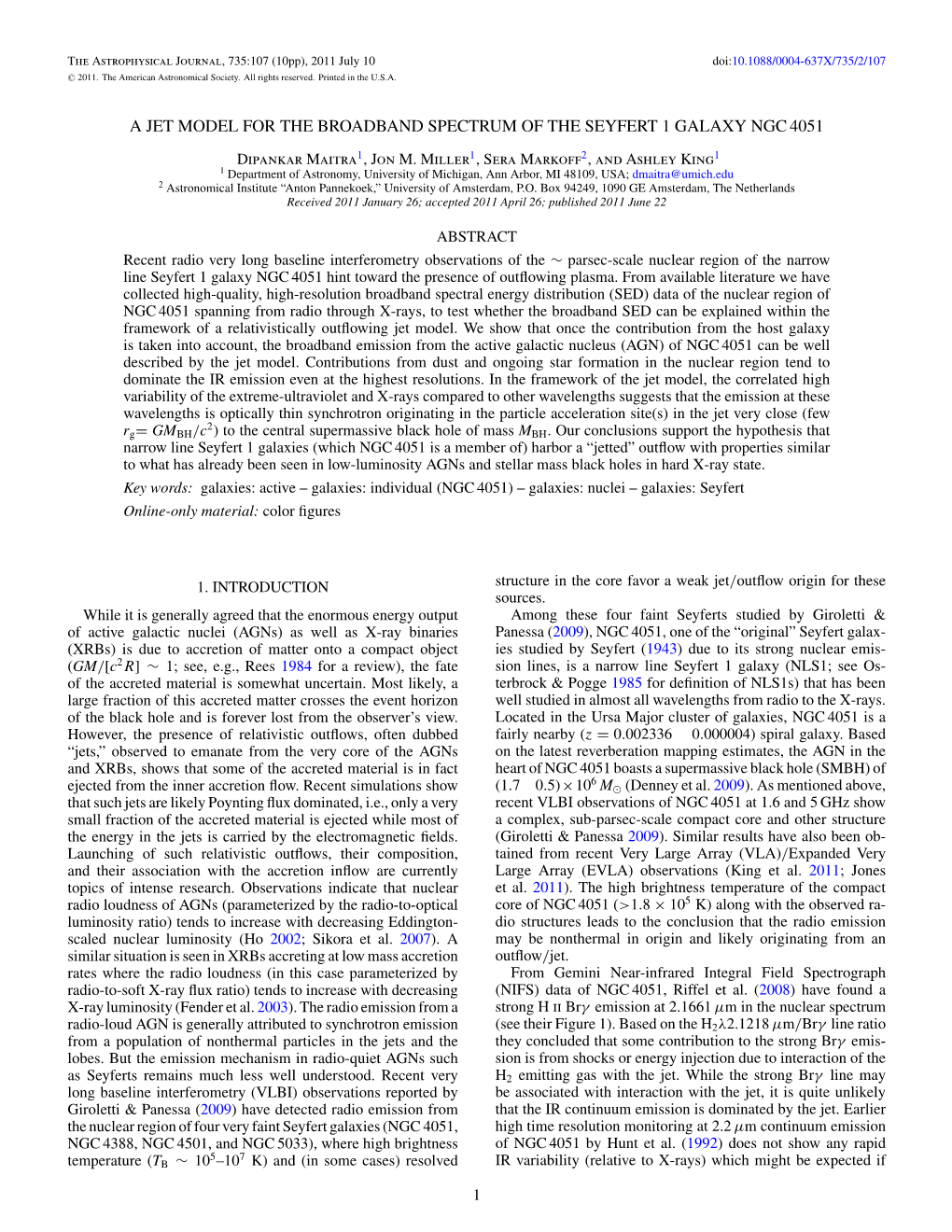 A Jet Model for the Broadband Spectrum of the Seyfert 1 Galaxy Ngc 4051