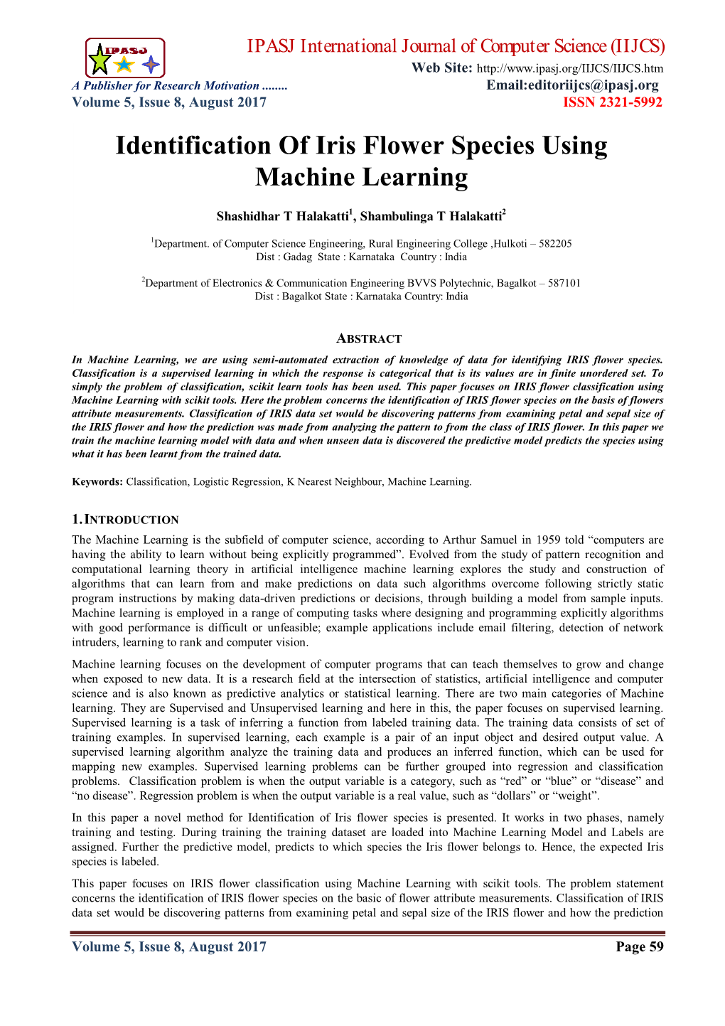 Identification of Iris Flower Species Using Machine Learning