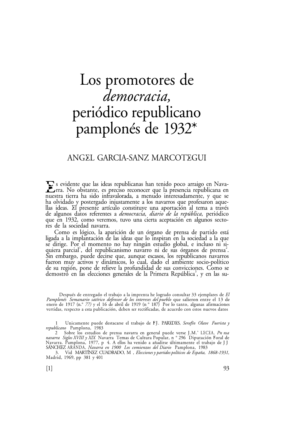 Los Promotores De Democracia, Periódico Republicano Pamplonés De 1932*
