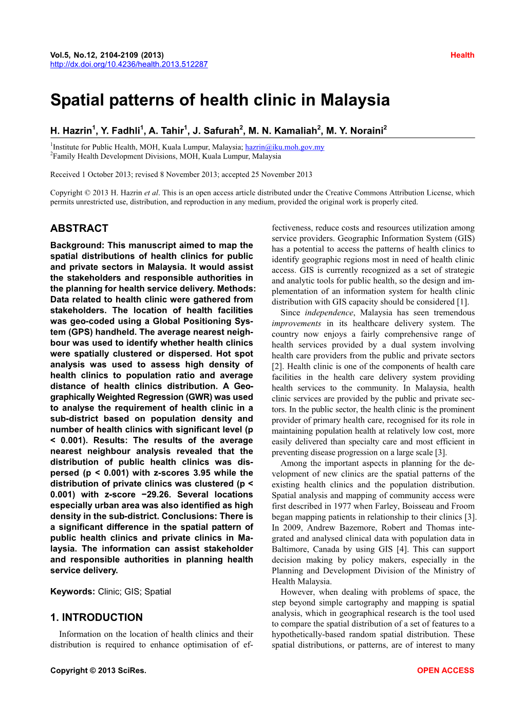 Spatial Patterns of Health Clinic in Malaysia
