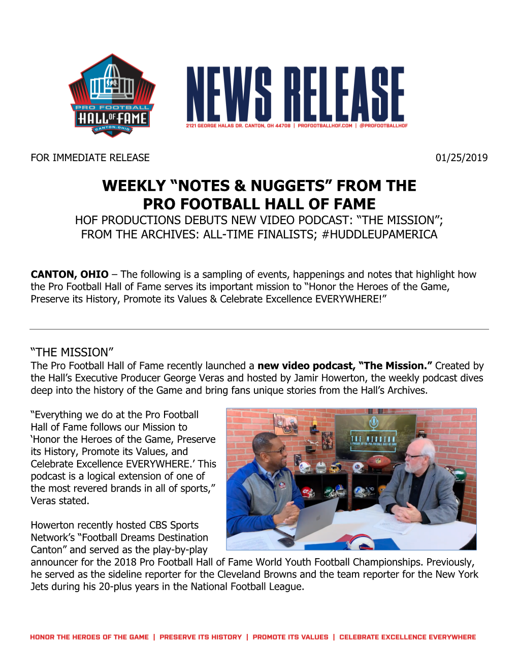 Weekly “Notes & Nuggets” from the Pro Football Hall