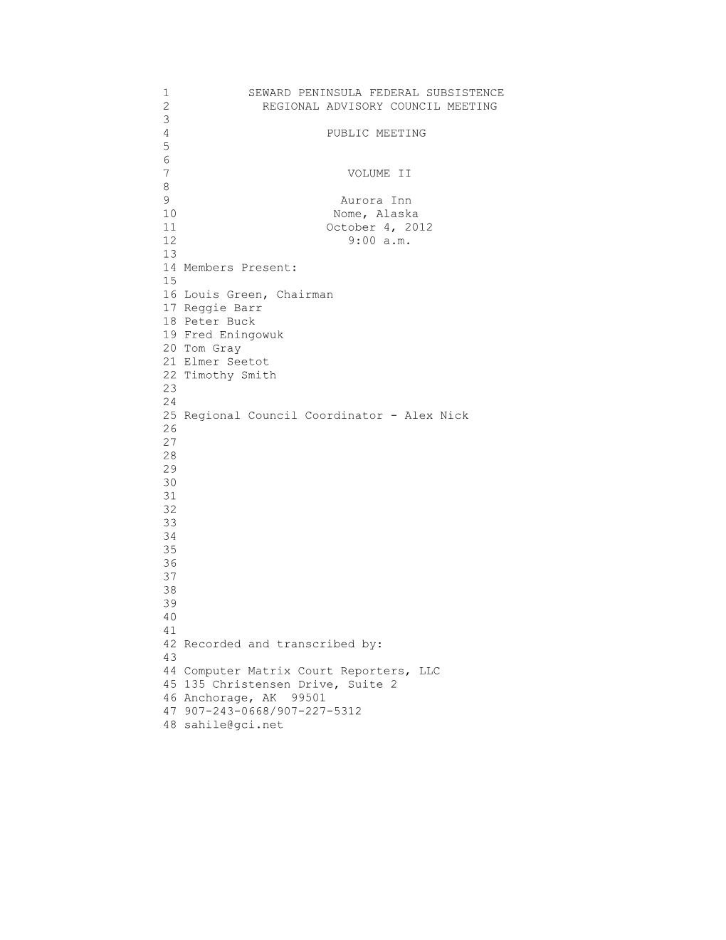 1 Seward Peninsula Federal Subsistence 2 Regional