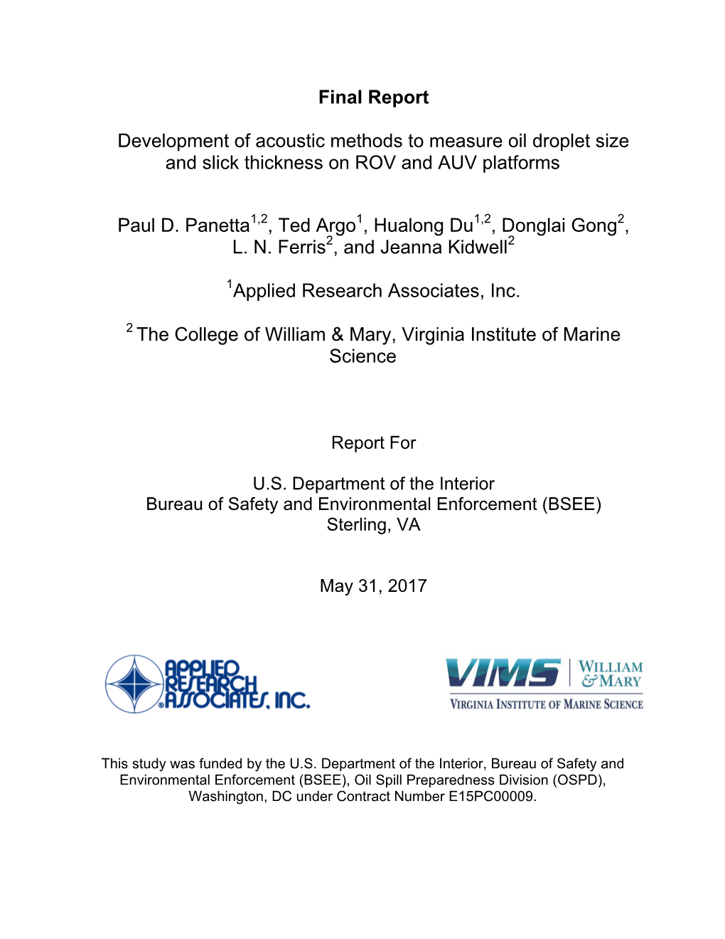 Final Report Development of Acoustic Methods to Measure Oil Droplet Size