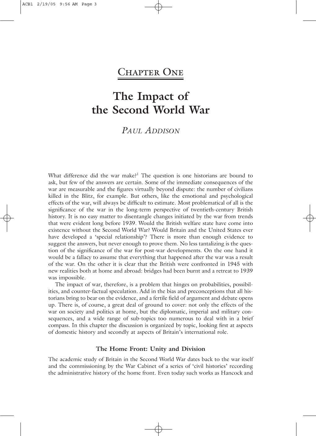 The Impact of the Second World War PAUL ADDISON