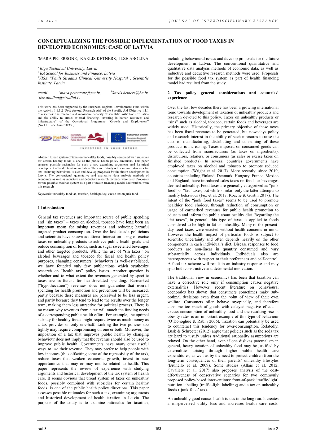 Conceptualizing the Possible Implementation of Food Taxes in Developed Economies