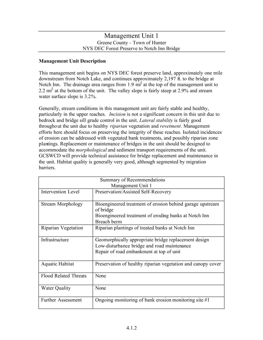 Management Unit 1 Greene County - Town of Hunter NYS DEC Forest Preserve to Notch Inn Bridge