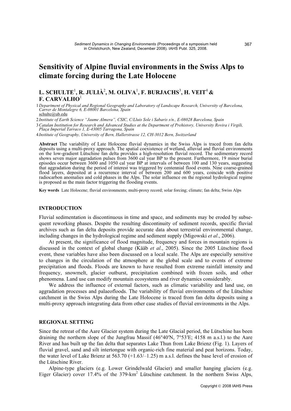 Sensitivity of Alpine Fluvial Environments in the Swiss Alps to Climate Forcing During the Late Holocene