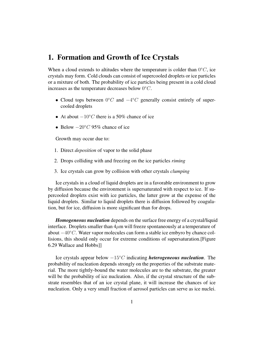 1. Formation and Growth of Ice Crystals