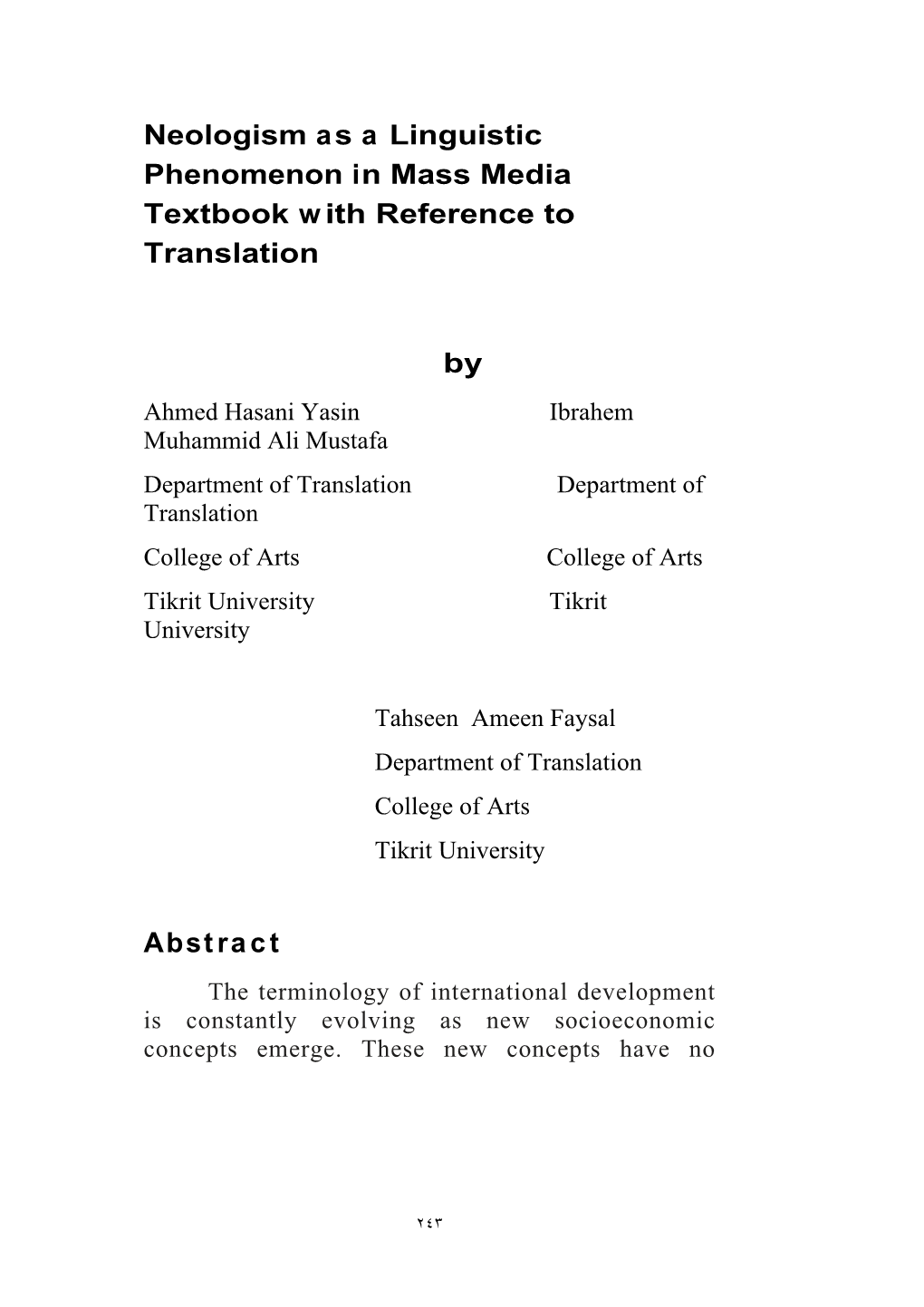 Neologism As a Linguistic Phenomenon in Mass Media Textbook W Ith Reference to Translation