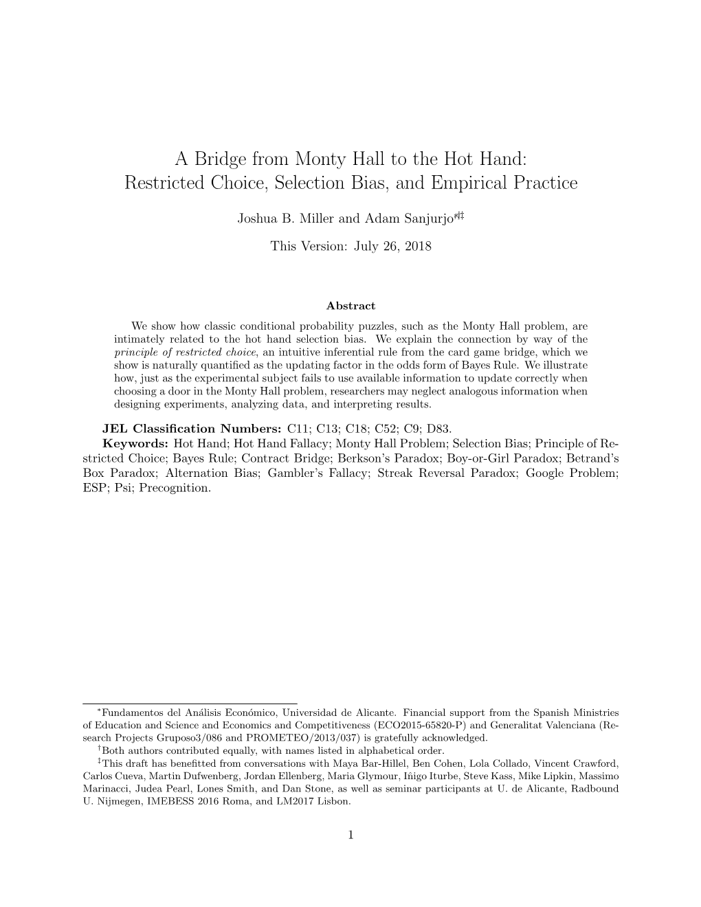 A Bridge from Monty Hall to the Hot Hand: Restricted Choice, Selection Bias, and Empirical Practice