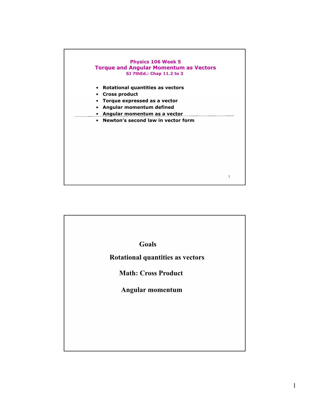 Goals Rotational Quantities As Vectors Angular Momentum Q Math: Cross