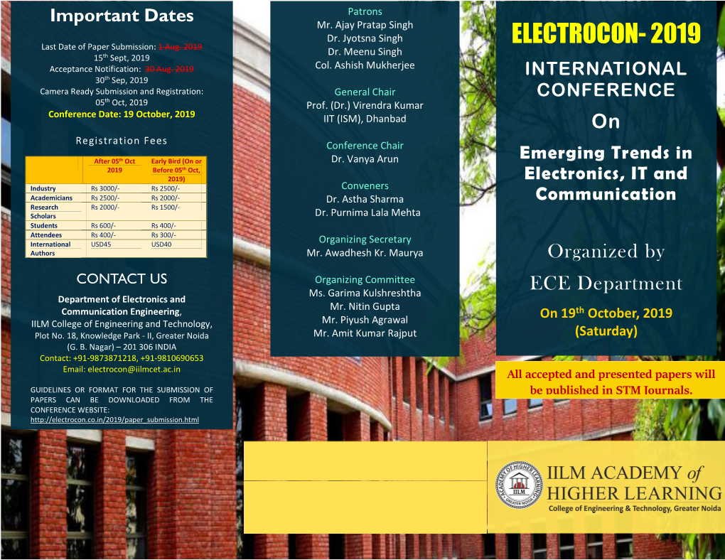 ELECTROCON- 2019 Last Date of Paper Submission: 1 Aug