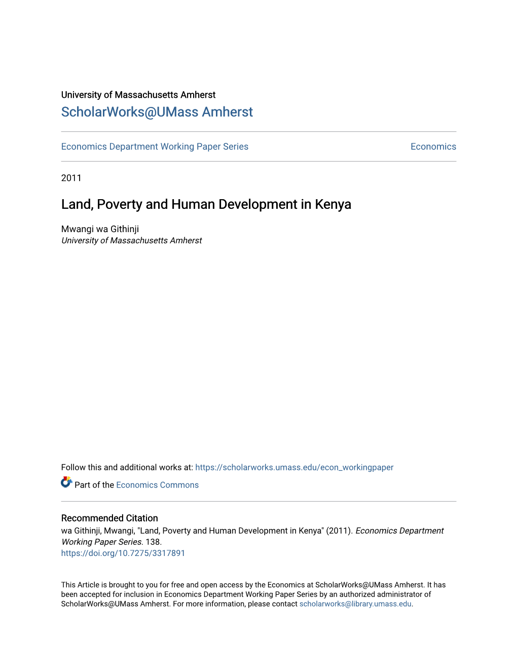 Land, Poverty and Human Development in Kenya