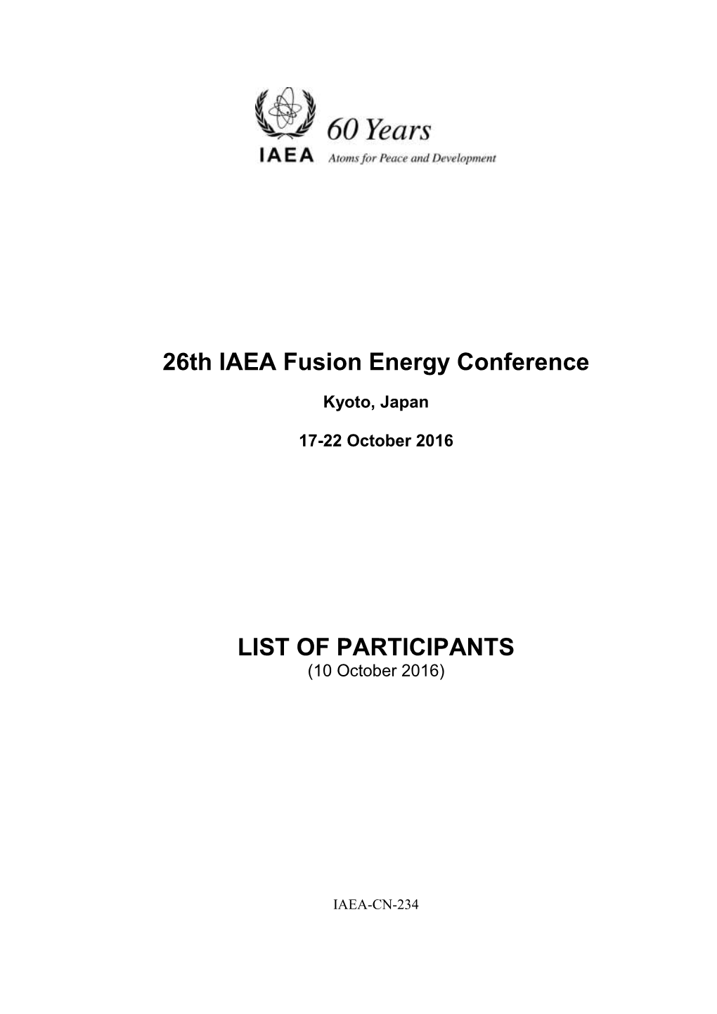 26Th IAEA Fusion Energy Conference LIST of PARTICIPANTS