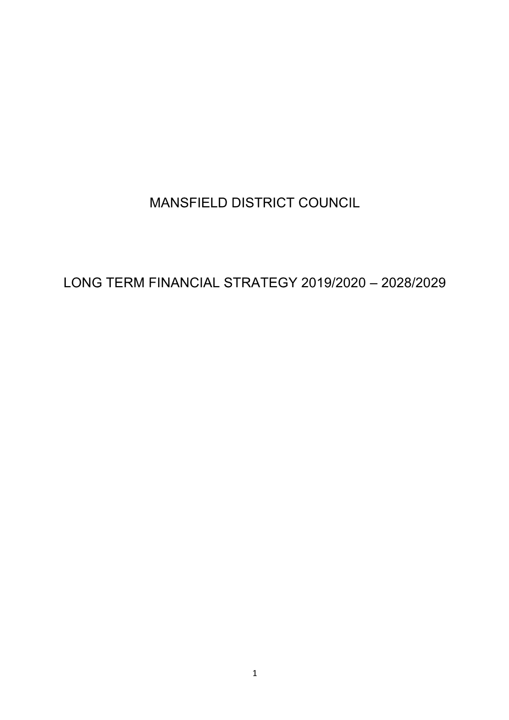 Mansfield District Council Long Term Financial Strategy 2019/2020